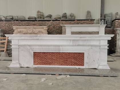 Nuevo diseño de decoración de piedra tallada chimenea de mármol blanco