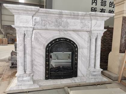 Nuevo diseño de decoración de piedra tallada chimenea de mármol blanco